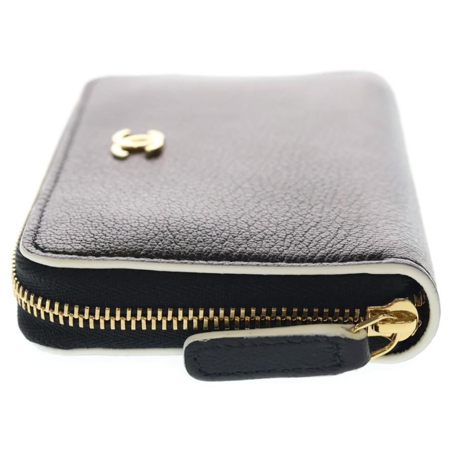 CHANEL シャネル ココマーク ジップコインケース ミニ財布 ブラック レザー ゴールド金具の画像