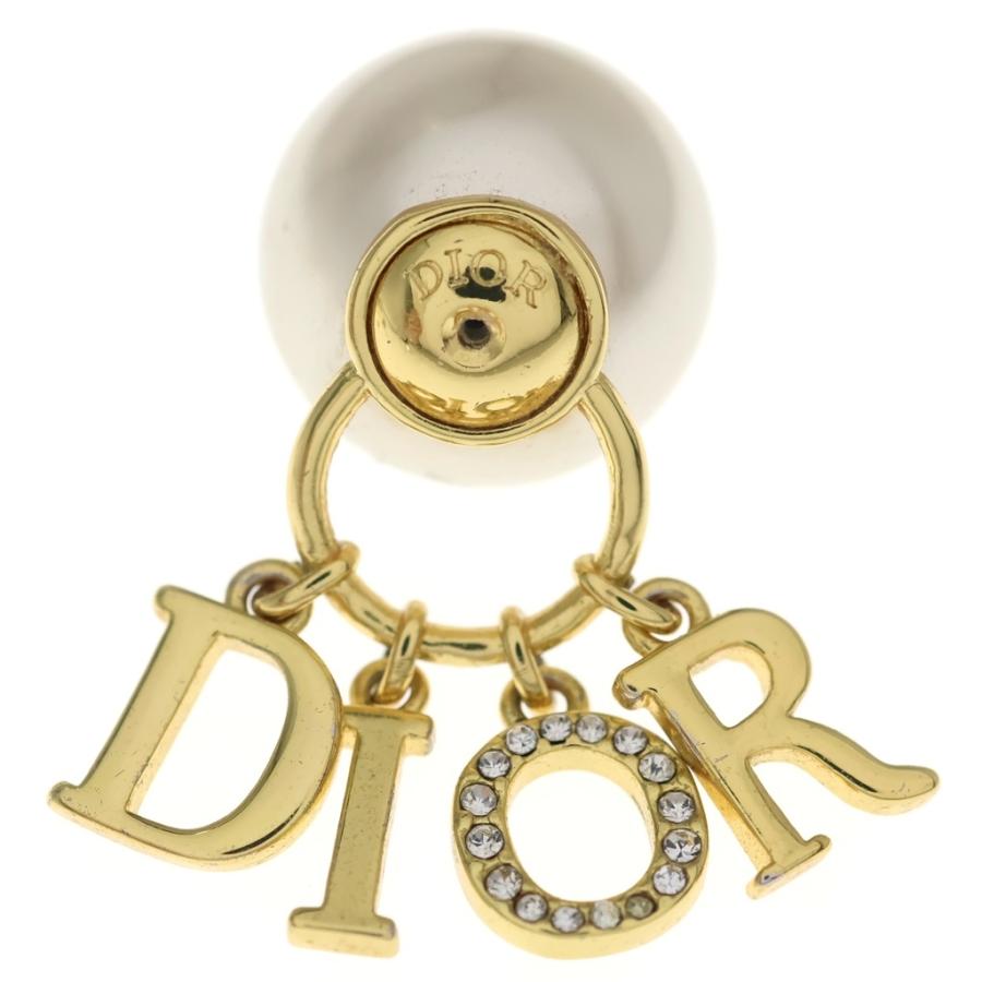美品 Dior トライバルピアス 片耳 ラインストーン パール ゴールド DIOR ディオール ロゴ フェイクパール ラインストーン トライバル