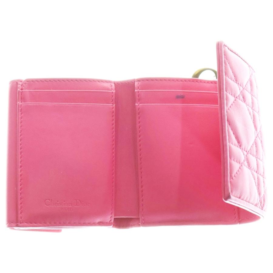 美品　ディオール　カナージュ　折り財布　現行　レザー　ピンク　ミニウォレット Christian Dior クリスチャンディオール レディディオール