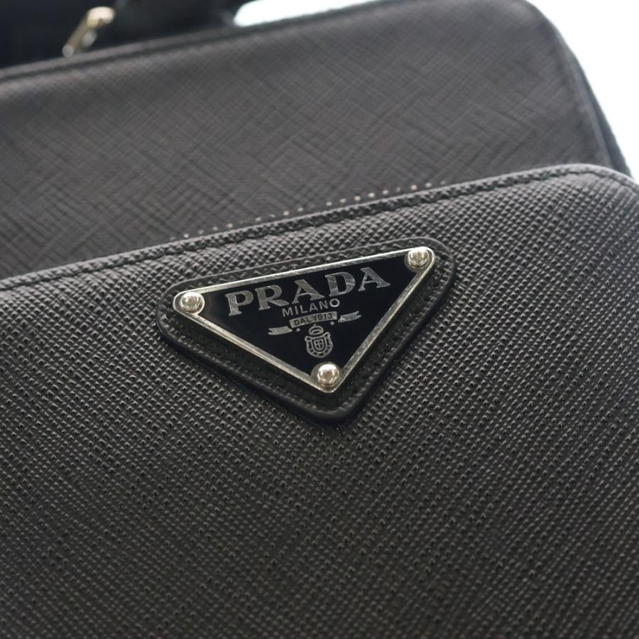 PRADA プラダ サフィアーノ トライアングルロゴ ショルダーバッグ フォンケース ミニバッグ ブラック レザー 2ZH126 シルバー金具 PRADA - PRADA プラダ サフィアーノ トライアングルロゴ ショルダー