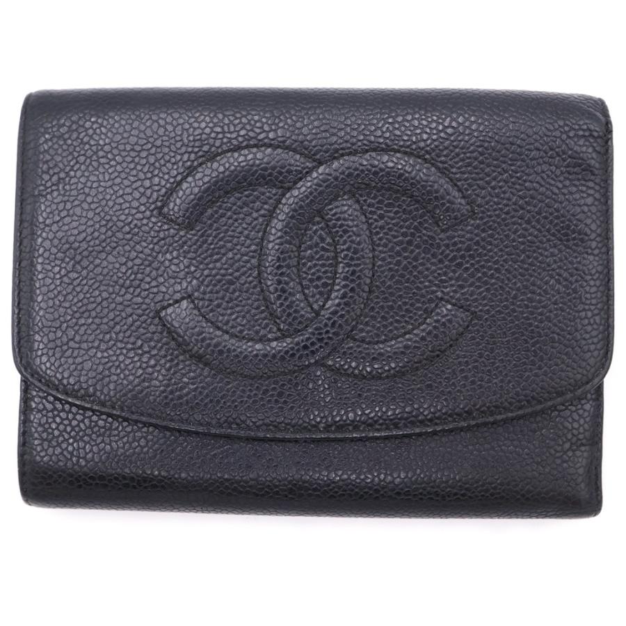 CHANEL（シャネル） ココマーク 三つ折り長財布 ブラック レザー