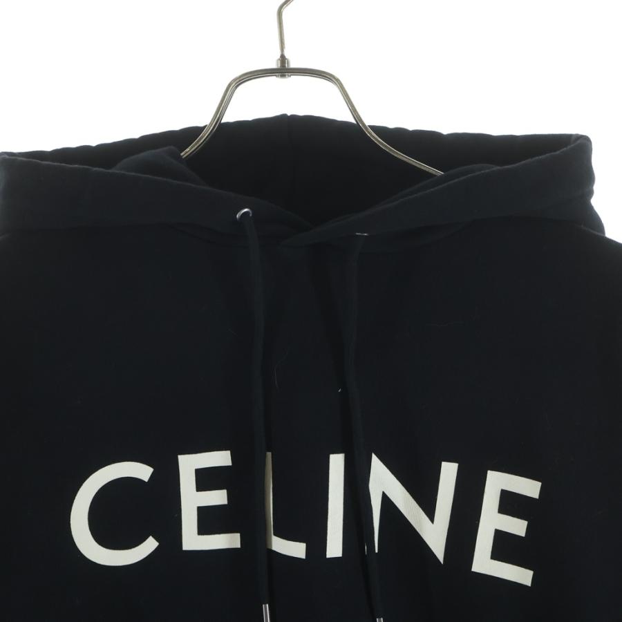 セリーヌ 2Y321670Q パーカー フーディー ロゴプリント 黒 XS CELINE（セリーヌ） ロゴプリント パーカー ルーズスウェットフーディ