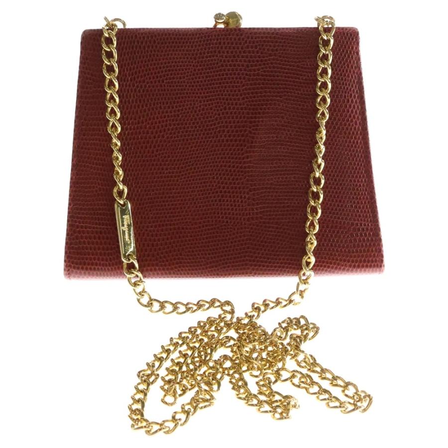 FERRAGAMO フェラガモ ヴァラ リボン 型押し チェーン ショルダーバッグ レッド レザー_1