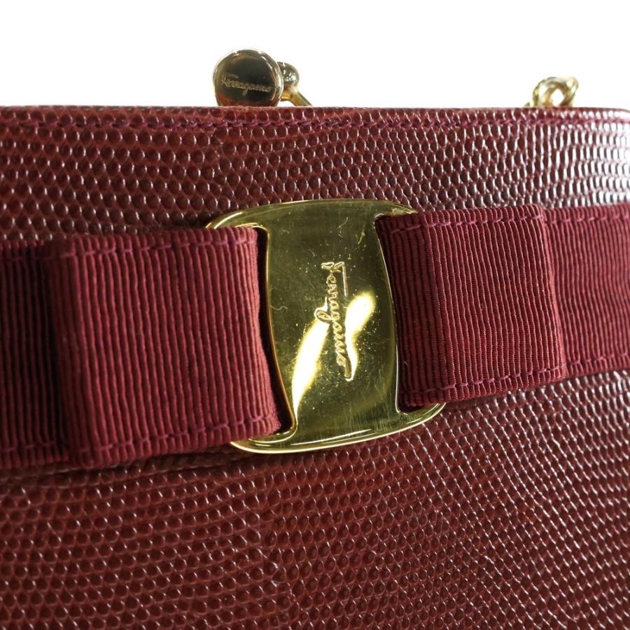FERRAGAMO フェラガモ ヴァラ リボン 型押し チェーン ショルダーバッグ レッド レザー_3