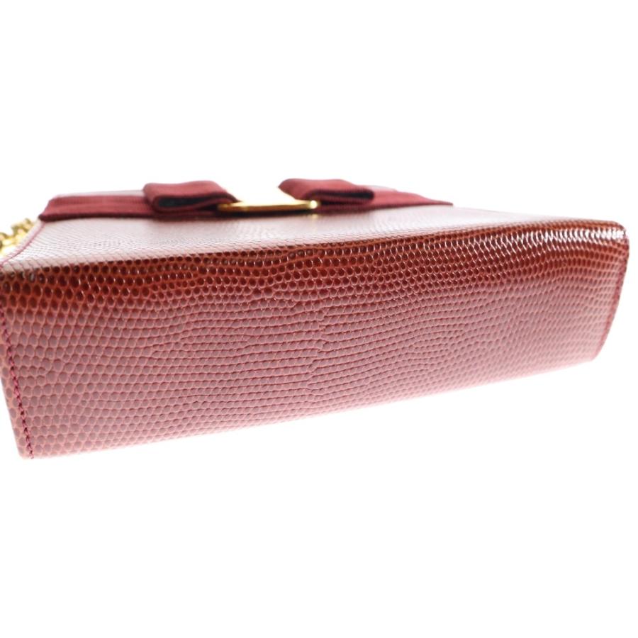 FERRAGAMO フェラガモ ヴァラ リボン 型押し チェーン ショルダーバッグ レッド レザー_4