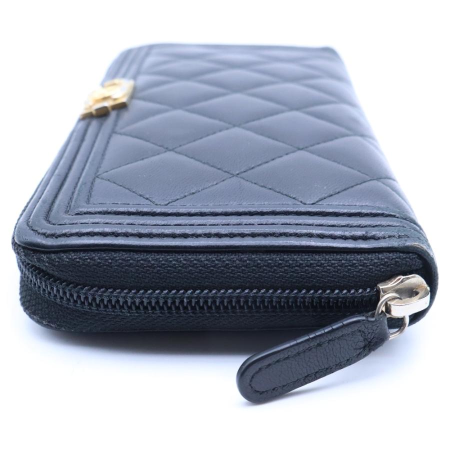 297 美品【最安】ボーイシャネル　ラウンドファスナー長財布　マトラッセ　黒✕金 CHANEL（シャネル） ボーイシャネル ラウンドファスナー財布 ロング
