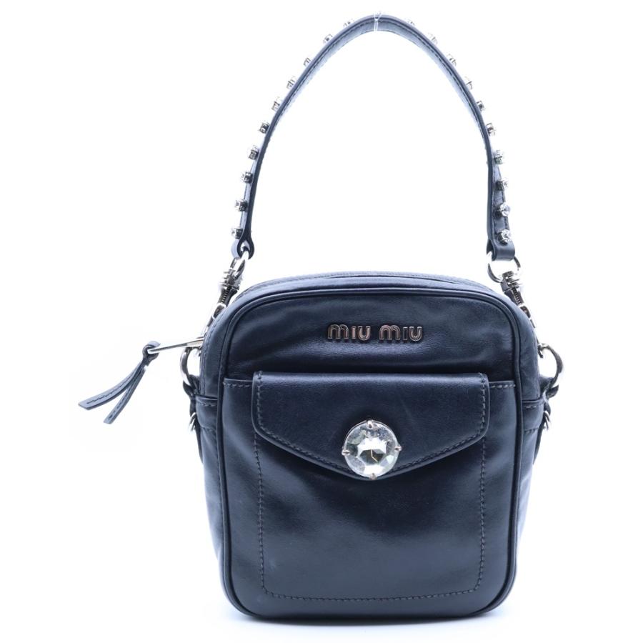 miumiu ミュウミュウ ビジュー ショルダーバッグ ミニバッグ ブラック レザー 5BH155 シルバー金具 miumiu ミュウミュウ ビジュー ショルダーバッグ ミニバッグ ブラック