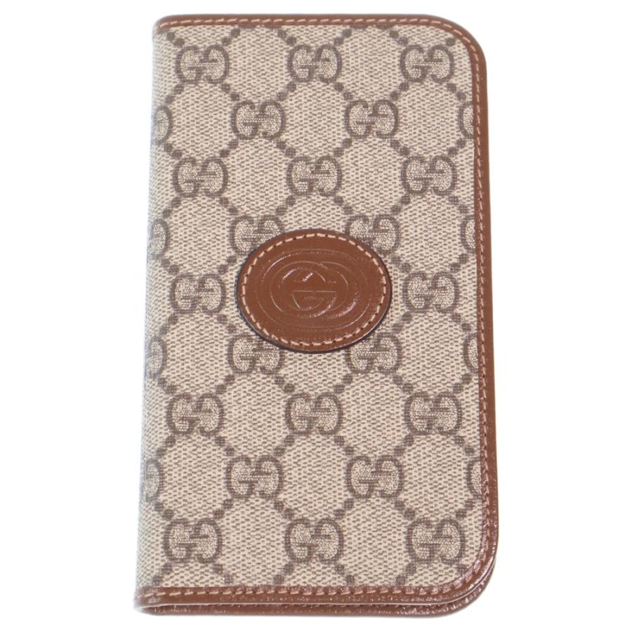 美品‼️ GUCCI グッチ　ケース　GGスプリーム レザー　PVC GUCCI（グッチ） GGスプリーム PVC×レザー iPhoneケース ブラウン