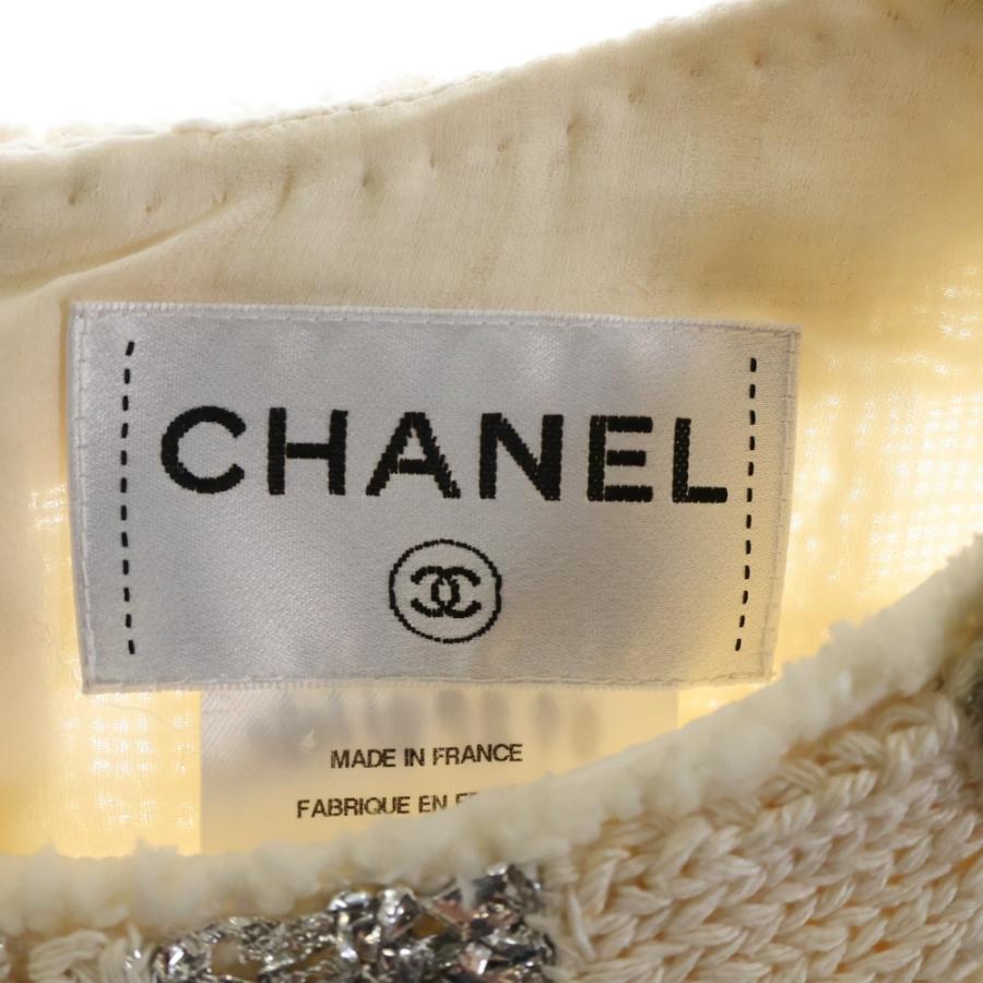 CHANEL シャネル グリポアボタン ツイード ワンピース アイボリー  