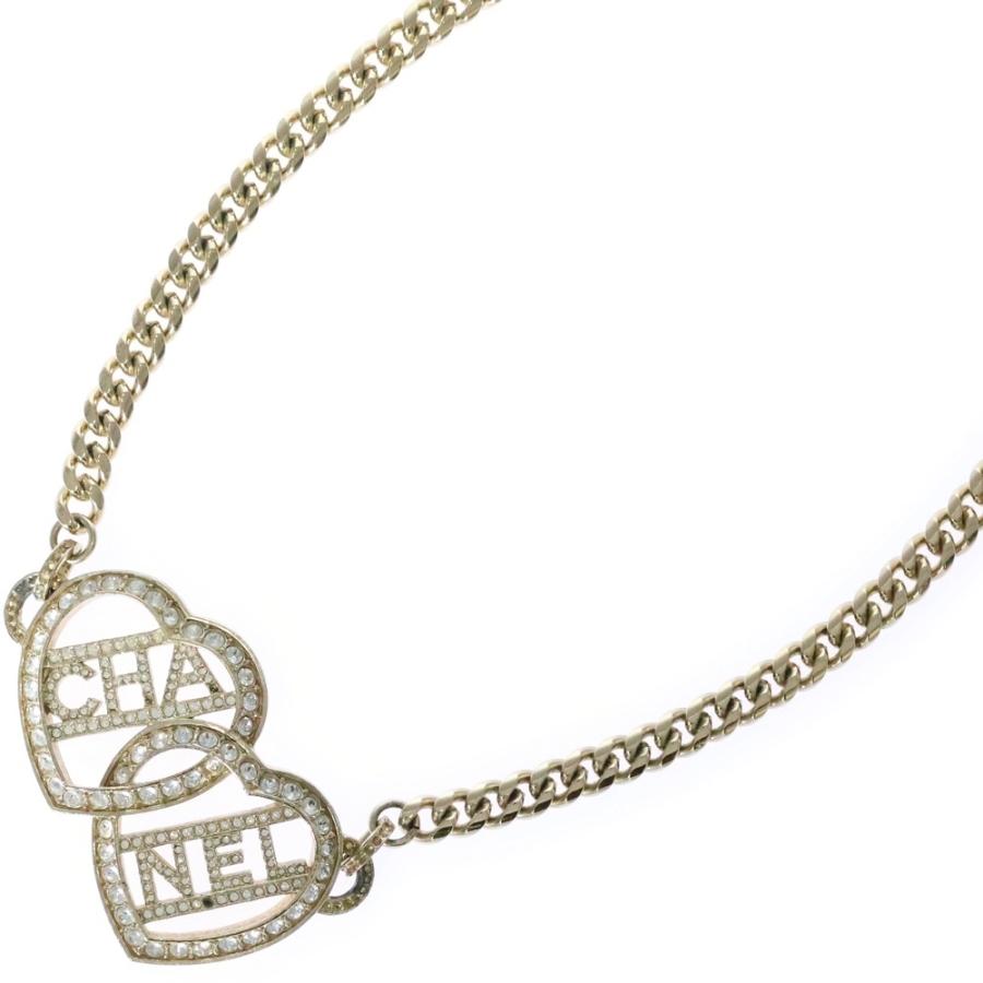 CHANELハートモチーフ ストーン付き ネックレス CHANEL シャネル ハート ラインストーン ロゴ ネックレス