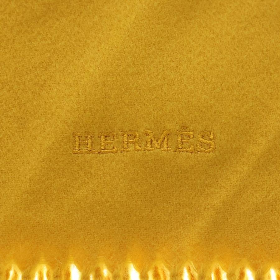 HERMES（エルメス） ワンポイントロゴ刺繍 カシミヤ フリンジ マフラー