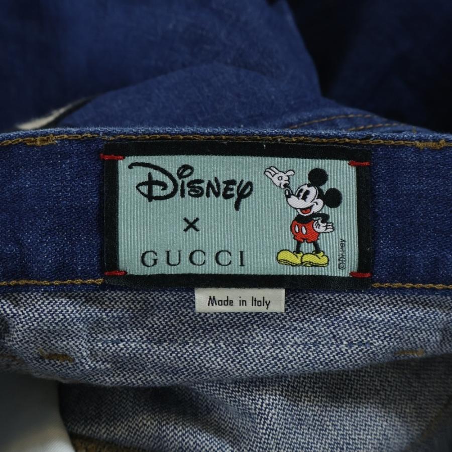 GUCCI グッチ ×Disney ミッキーマウス ワッペン 刺繍 レザーパッチ ボタンフライ テーパードデニムパンツ ジーンズ インディゴ 408637_3