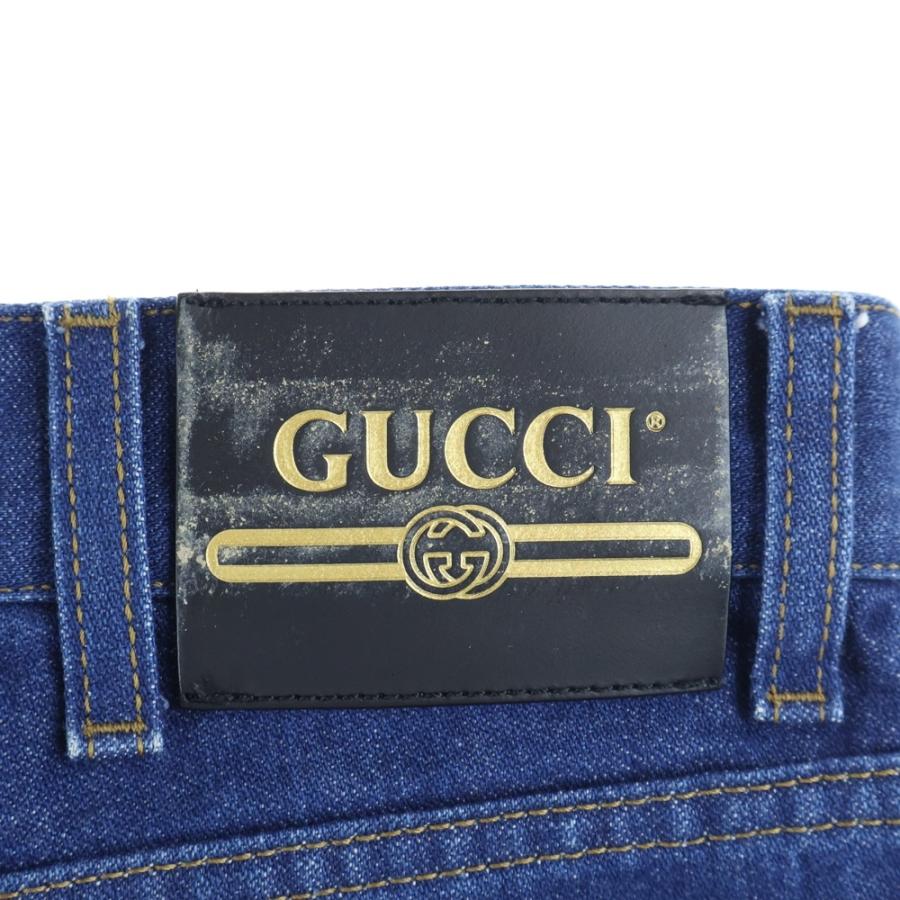 GUCCI グッチ ×Disney ミッキーマウス ワッペン 刺繍 レザーパッチ ボタンフライ テーパードデニムパンツ ジーンズ インディゴ 408637_4