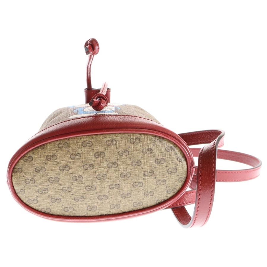 GUCCI グッチ ×ドラえもん マイクロGGスプリーム ドローストリング ミニバケット ショルダー クロスボディ バッグ ゴールド金具 ブラウン/レッド 647801 GUCCI（グッチ） ×ドラえもん マイクロGGスプリーム ドローストリング