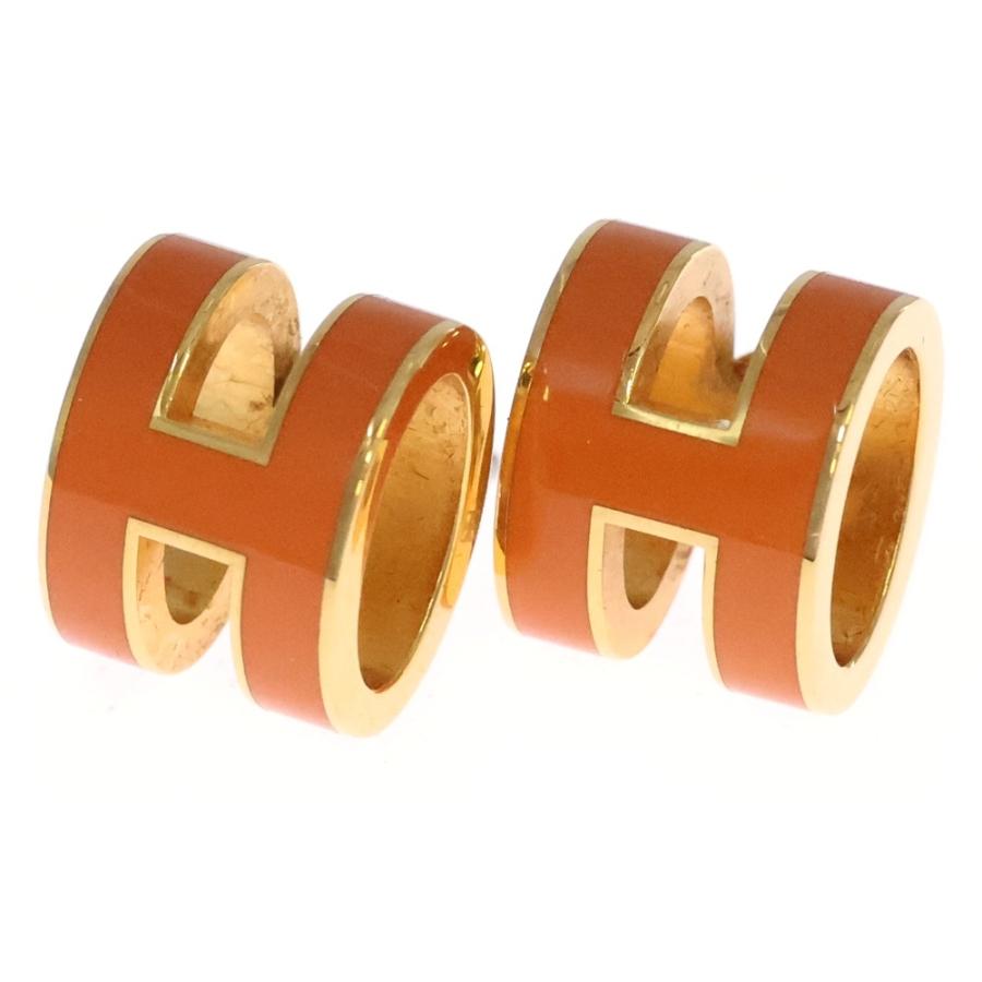 HERMES ポップHピアス ミニポップH ポップアッシュ ゴールド×オレンジ HERMES（エルメス） ポップアッシュ ミニポップH ピアス ゴールド金具