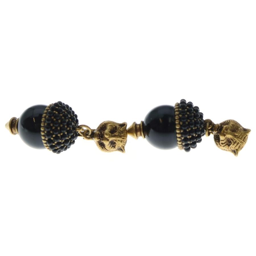 GUCCI（グッチ） パンサー どんぐり イヤリング ブラック×ゴールド GP 