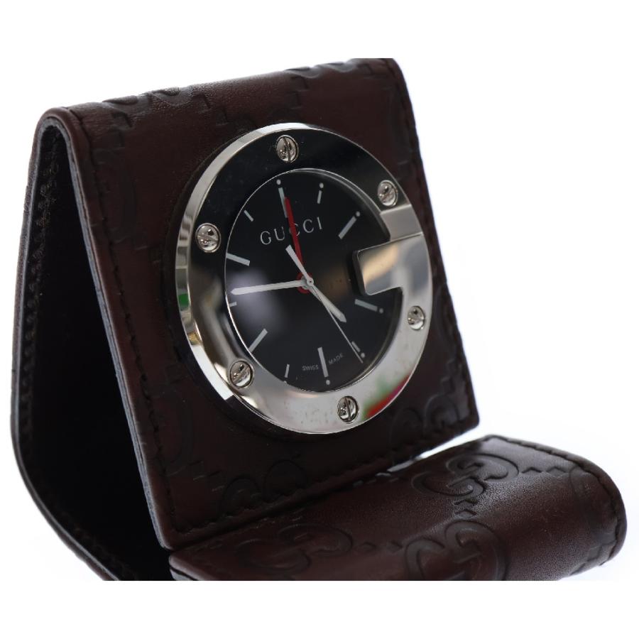 GUCCI グッチ 置き時計 トラベルウォッチ 黒文字盤 SS×レザー/QZ