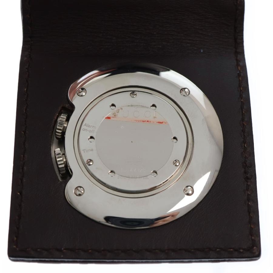 GUCCI グッチ 置き時計 トラベルウォッチ 黒文字盤 SS×レザー/QZ