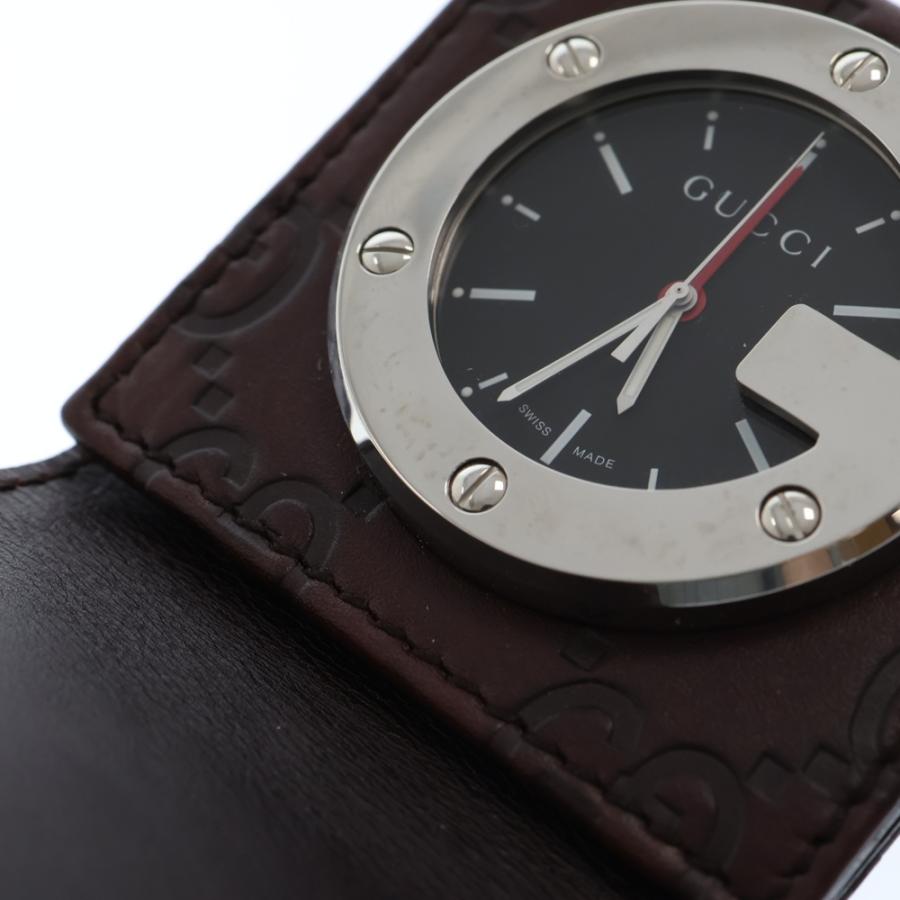 GUCCI グッチ 置き時計 トラベルウォッチ 黒文字盤 SS×レザー/QZ