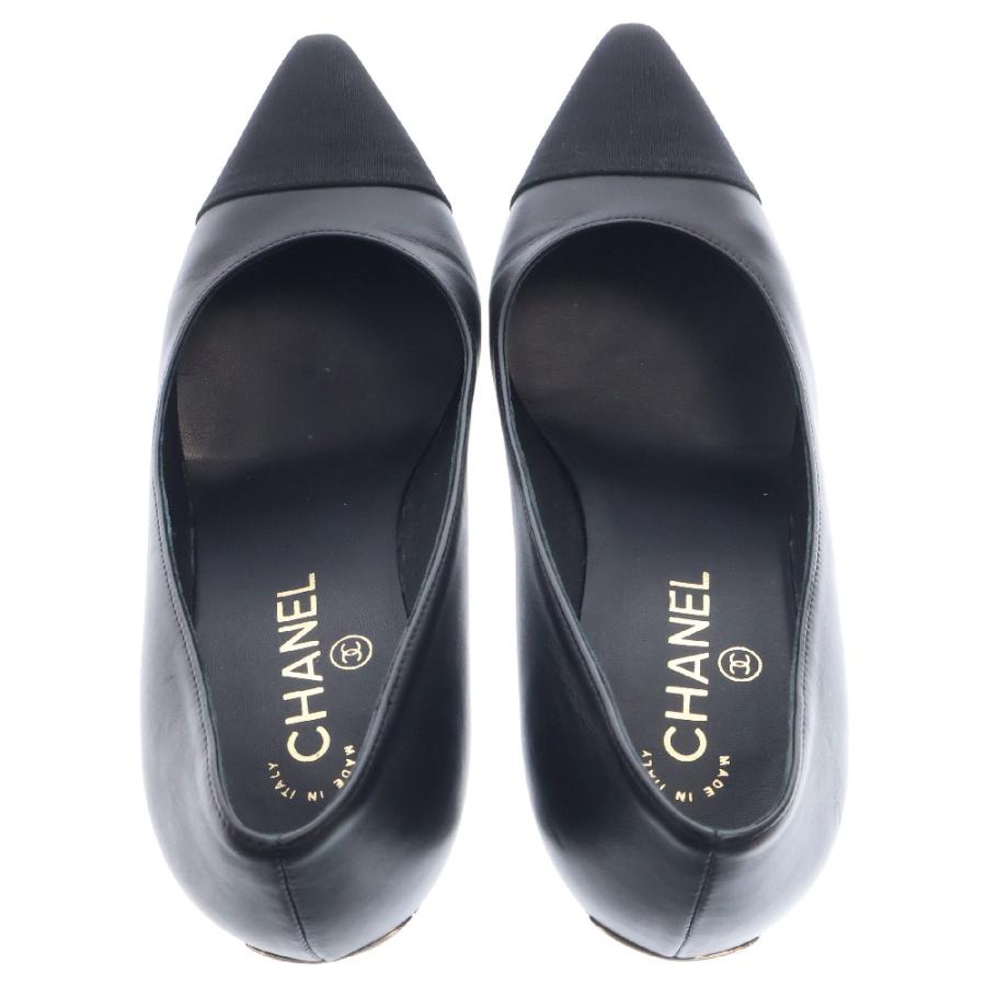 CHANEL シャネル ロゴ プレート パンプス ヒール 黒 レザー CHANEL シャネル ロゴ プレート パンプス ヒール 黒 レザー