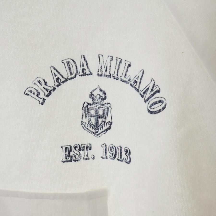 PRADA - PRADA プラダ ロゴ プルオーバー フーディ ホワイト コットン レディース 134713 PRADA（プラダ） ロゴ プルオーバー フーディ ホワイト コットン