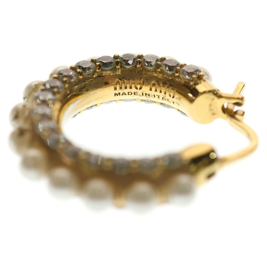 miumiu 正規品　パールストーン付きゴールドフープピアス miumiu ミュウミュウ ロゴピアス イヤーアクセサリー GP×パール×ライン