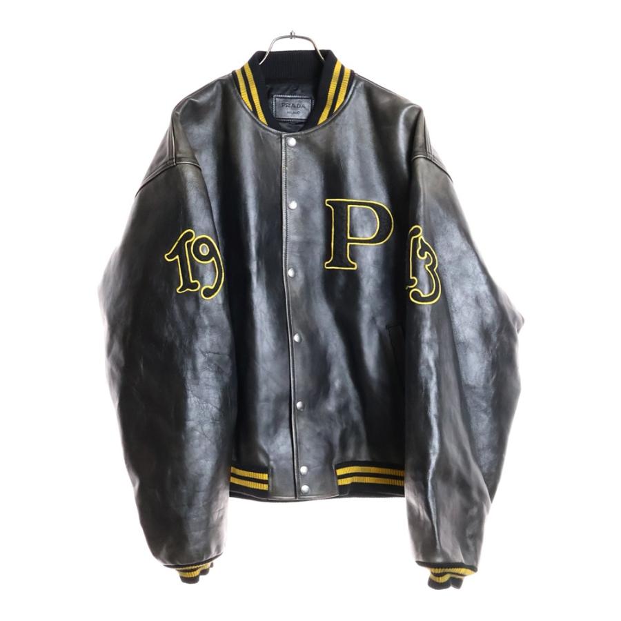 PRADA（プラダ） ロゴワッペン付ヴィンテージ加工レザーボンバー