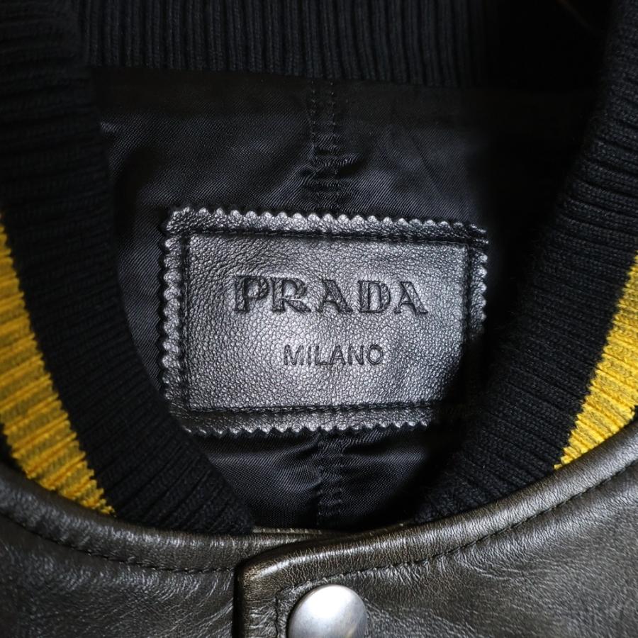 PRADA（プラダ） ロゴワッペン付ヴィンテージ加工レザーボンバー