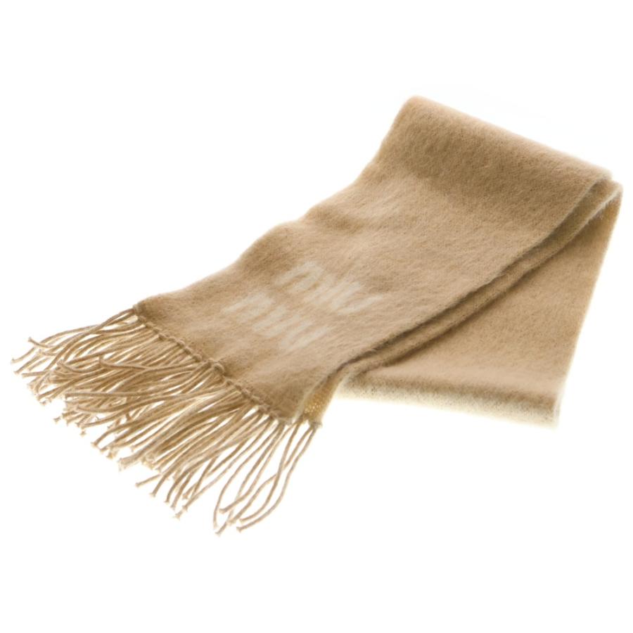 miumiu ミュウミュウ ロゴ フリンジ マフラー ストール ベージュ