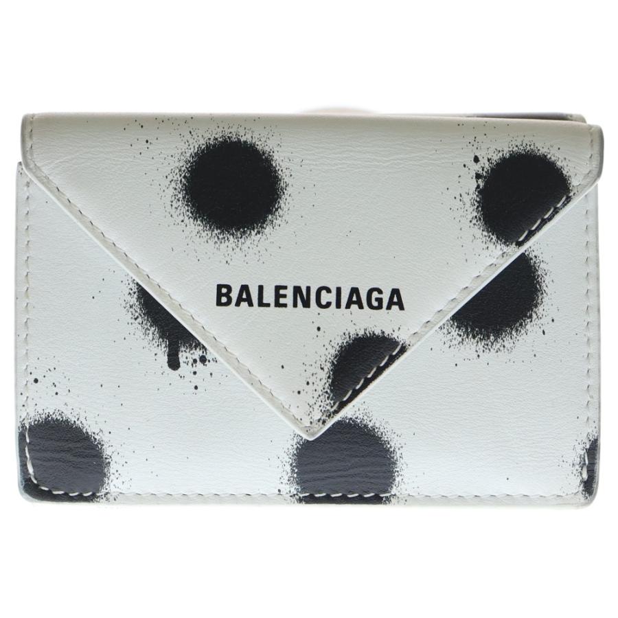【美品】BALENCIAGA 三つ折り財布 ミニウォレット ブラック×ホワイト BALENCIAGA（バレンシアガ） ペーパーウォレット コンパクトウォレット