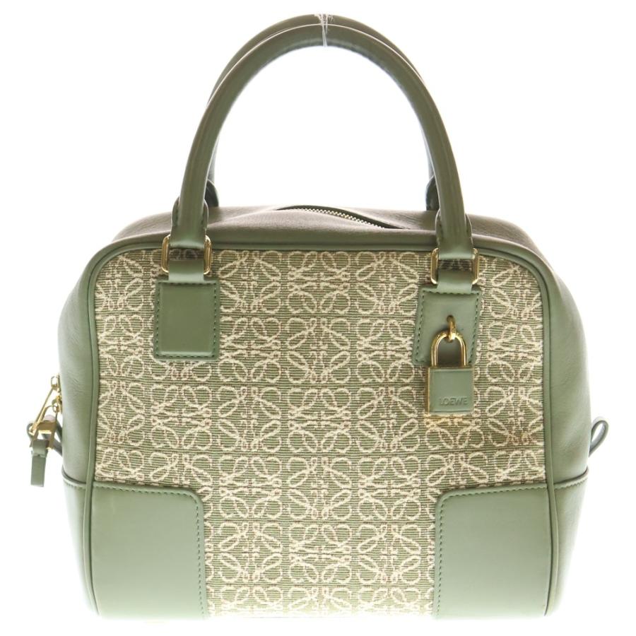 LOEWE ロエベ アマソナ19 ジャガード 2WAYバッグ ハンドバッグ ショルダーバッグ グリーン×ベージュ レザー×キャンバス ゴールド金具 LOEWE（ロエベ） アマソナ19 ジャガード 2WAYバッグ ハンドバッグ