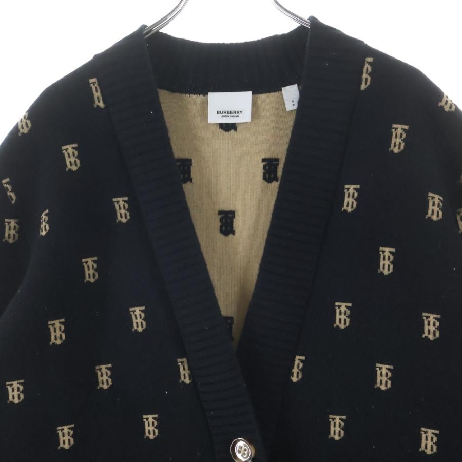 バーバリー ウール カシミヤ TBロゴ カーディガン 8021033 ブラック XS【中古】 BURBERRY - バーバリー ウール カシミヤ TBロゴ カーディガン 8021033