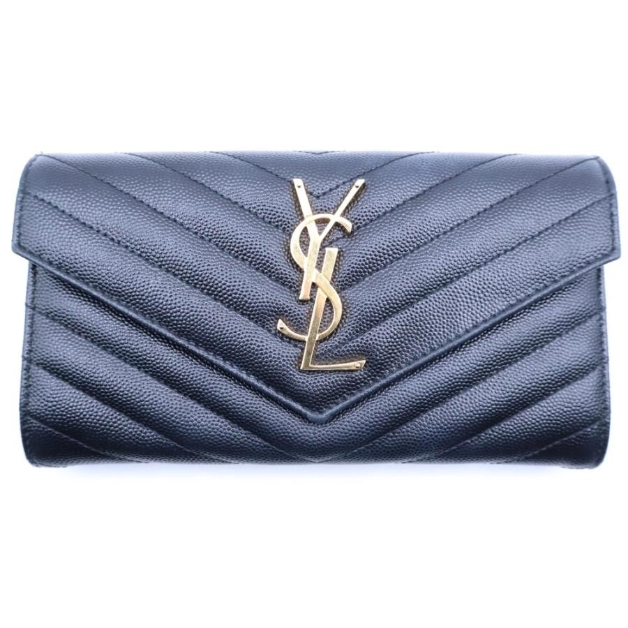 SAINT LAURENT PARIS サンローランパリ カサンドラ ロゴプレート Vステッチ レザー ロングウォレット 二つ折り長財布 ブラック 372264 SAINT LAURENT PARIS サンローランパリ カサンドラ ロゴプレート V