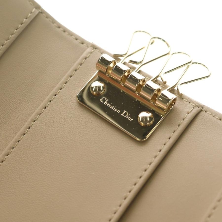 Christian Dior クリスチャンディオール カナージュ キーケース キーリング バッグチャーム レザー ベージュ ゴールド金具_4