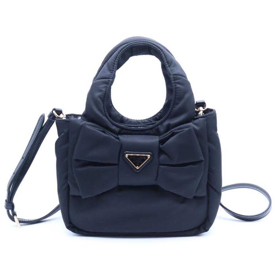 PRADA プラダ Re-Nylon パデット リボン ミニバッグ トライアングルロゴ ブラック テスート ゴールド金具 1BA359 PRADA（プラダ） Re-Nylon パデット リボン ミニバッグ トライアングル