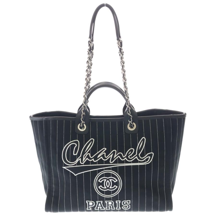 CHANEL ハウンドトゥース トートバッグ CHANEL（シャネル） ドーヴィルMM キャンバス ロゴ刺繍 トートバッグ