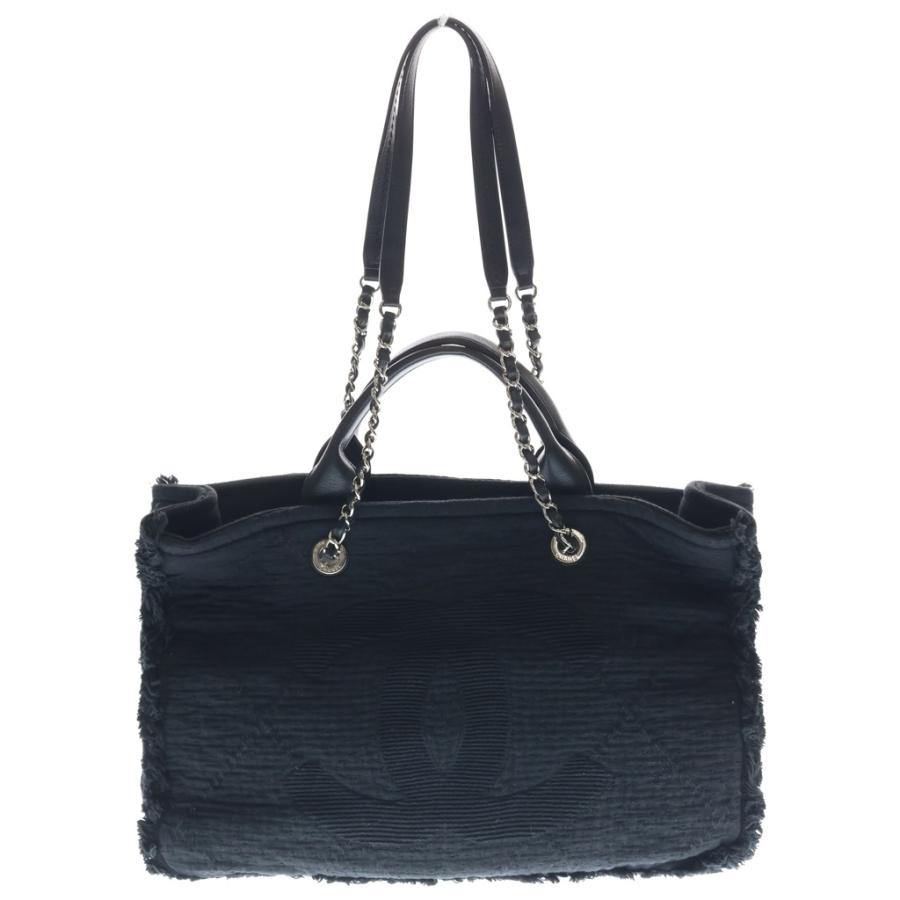 CHANEL トートバッグ 黒 シルバーチェーン CHANEL（シャネル） ドーヴィル ラージ チェーントートバッグ ブラック