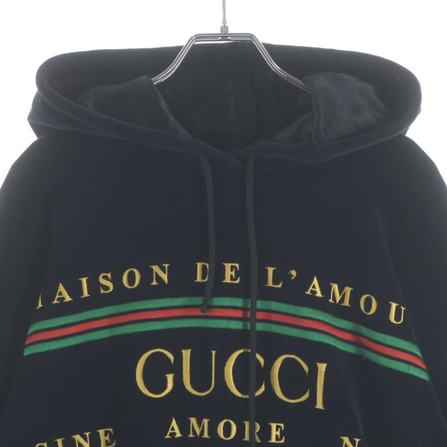 GUCCI（グッチ） Chenille Embroidered Velvet Hoodie ジェニール刺繍 