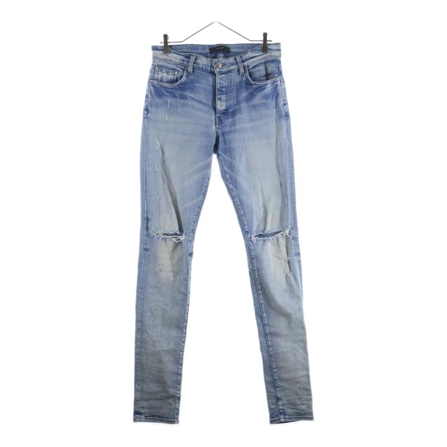 AMIRI アミリ ダメージ ペイント加工 ボタンフライ スキニーデニムパンツ インディゴ AMIRI（アミリ） ダメージ加工 ボタンフライ スキニーデニムパンツ