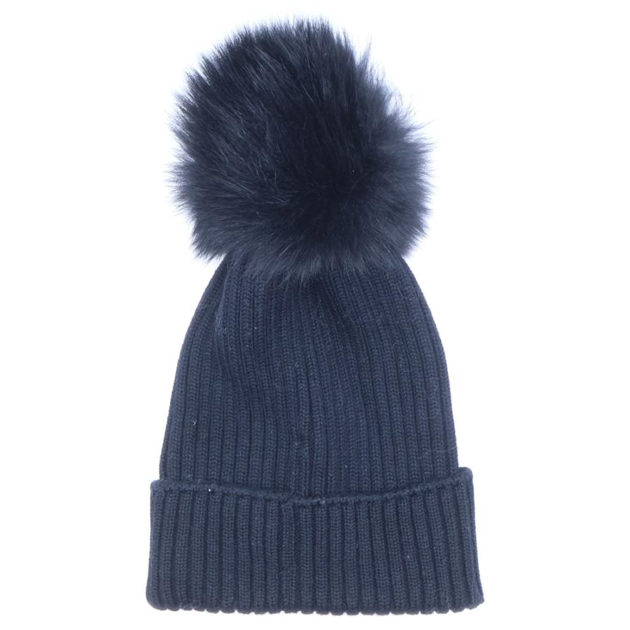 MONCLER モンクレール ロゴワッペン付 フォックス×ウール ニットキャップ 帽子 キッズ ブラックの画像