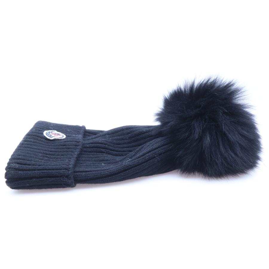 MONCLER モンクレール ロゴワッペン付 フォックス×ウール ニットキャップ 帽子 キッズ ブラックの画像
