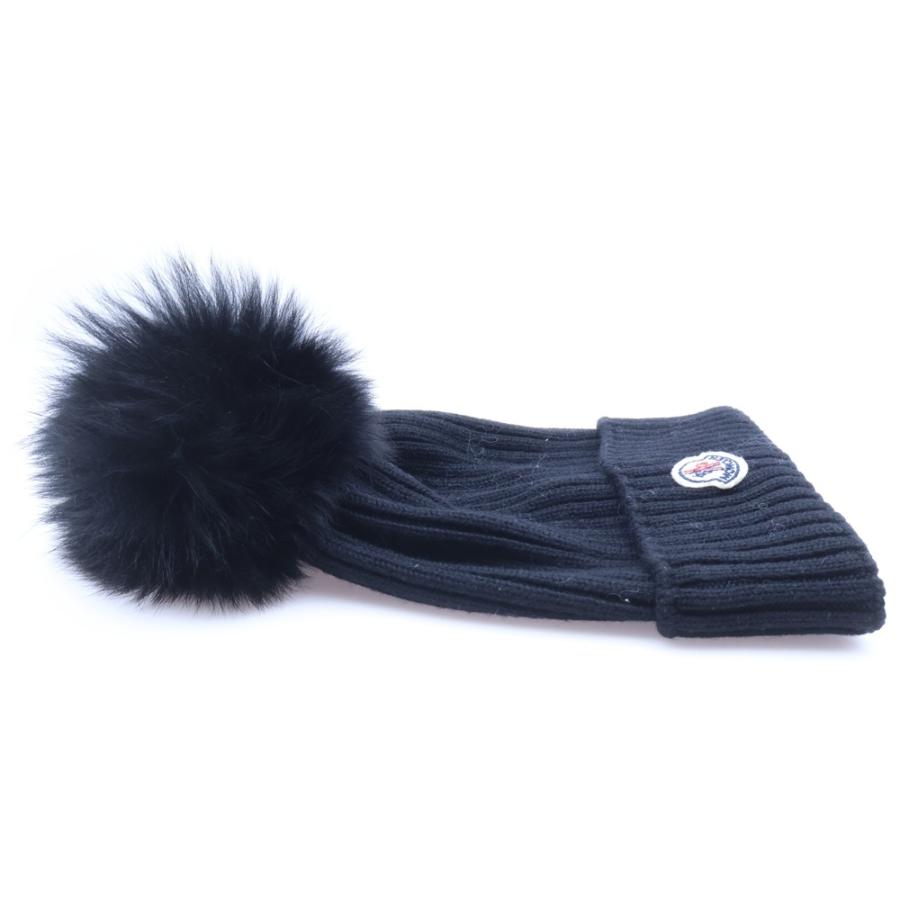 MONCLER モンクレール ロゴワッペン付 フォックス×ウール ニットキャップ 帽子 キッズ ブラックの画像