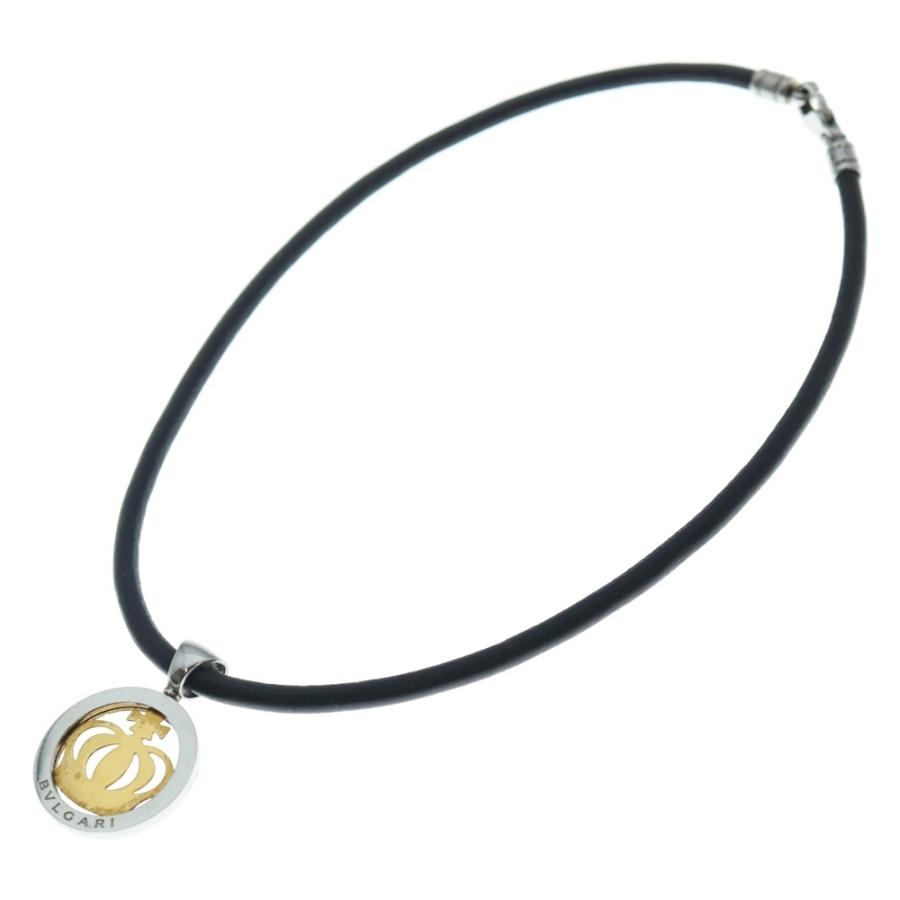 BVLGARI ブルガリ トンドクラウン ペンダント ネックレス チョーカー レザー K18×SS ジュエリー アクセサリー_1