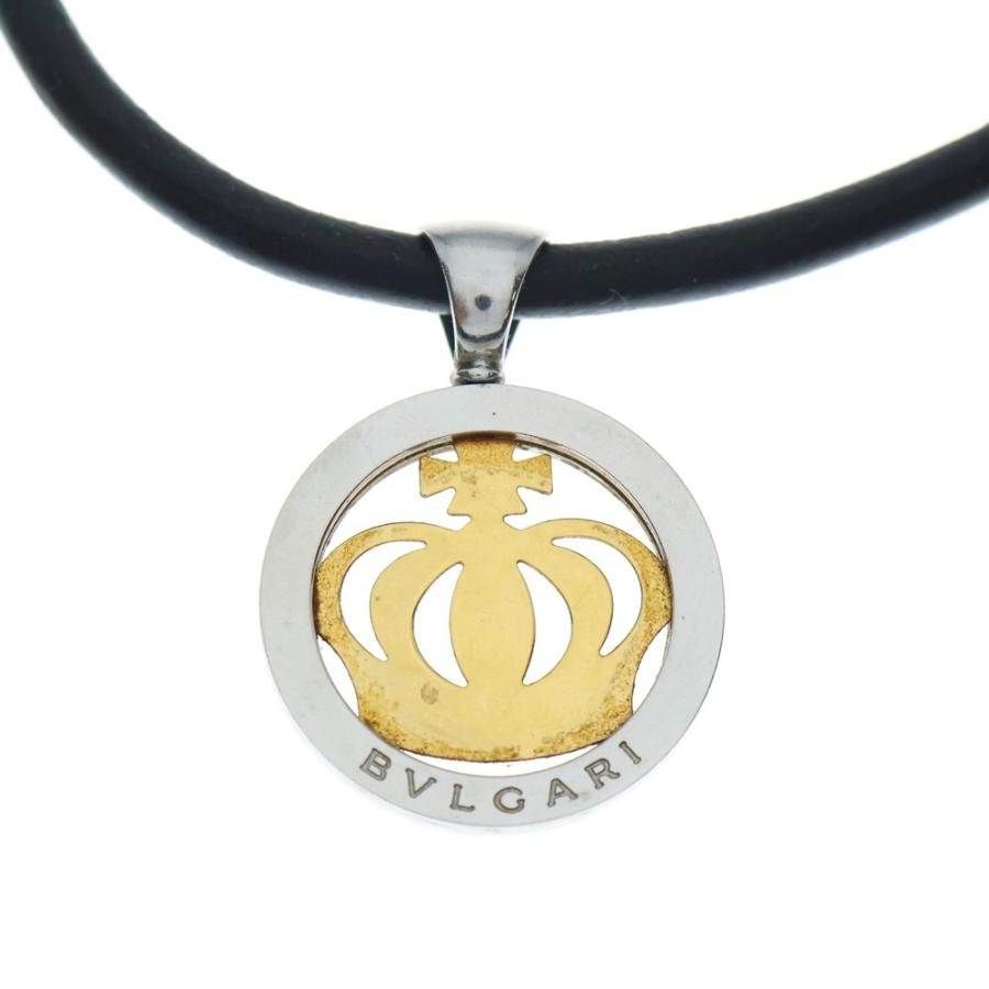 BVLGARI ブルガリ トンドクラウン ペンダント ネックレス チョーカー レザー K18×SS ジュエリー アクセサリー_2