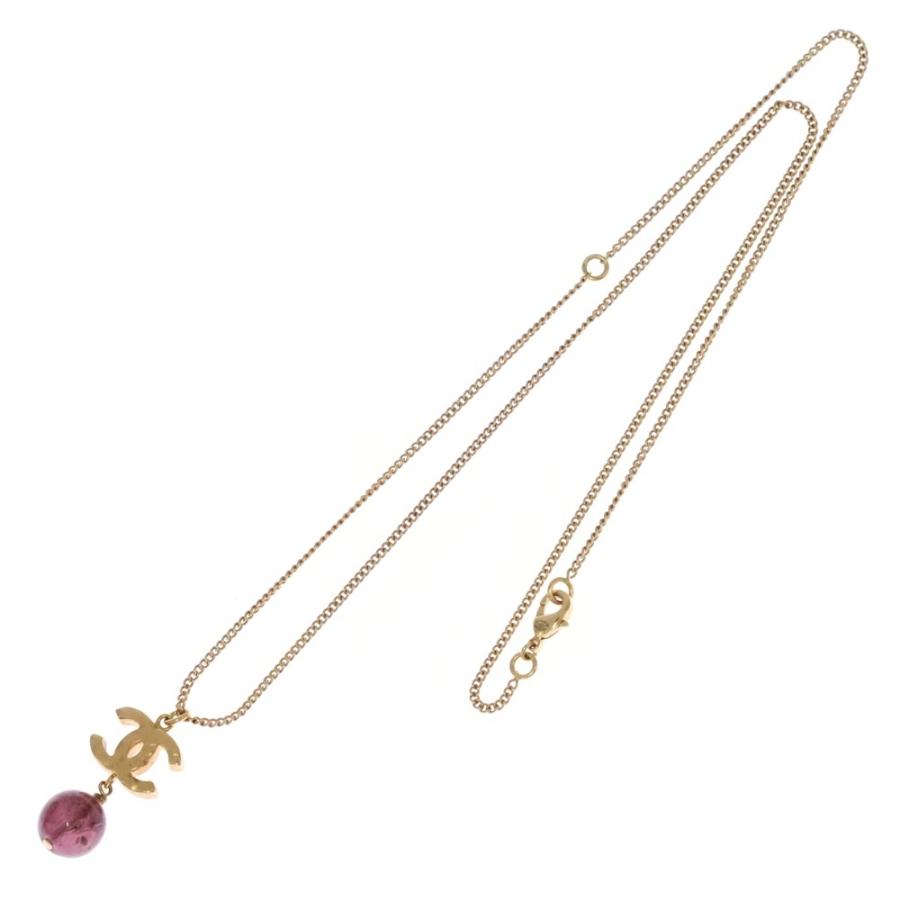 CHANEL シャネル ココマーク スイング ボール ネックレス ペンダント チェーン ゴールド×パープル GP_1