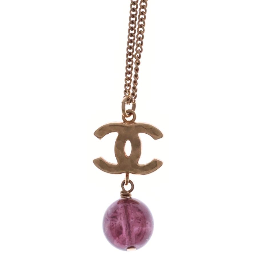 CHANEL シャネル ココマーク スイング ボール ネックレス ペンダント チェーン ゴールド×パープル GP_2