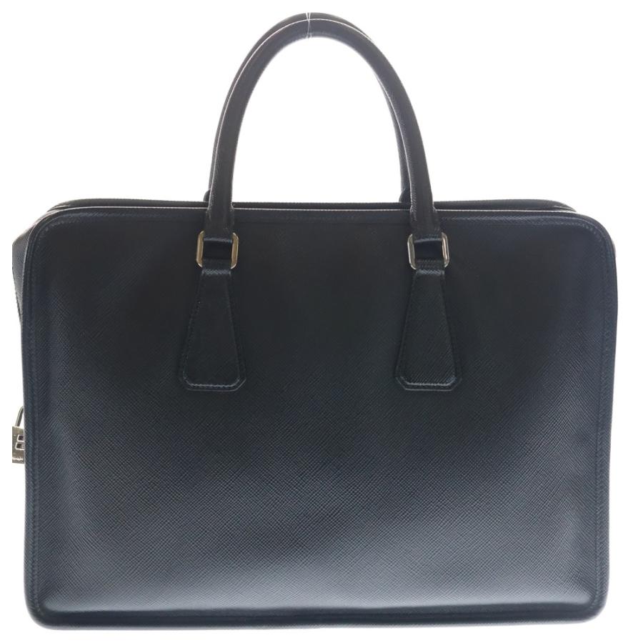 PRADA プラダ ロゴ サフィアーノ ビジネスバッグ ハンドバッグ ブラック レザー×シルバー_1