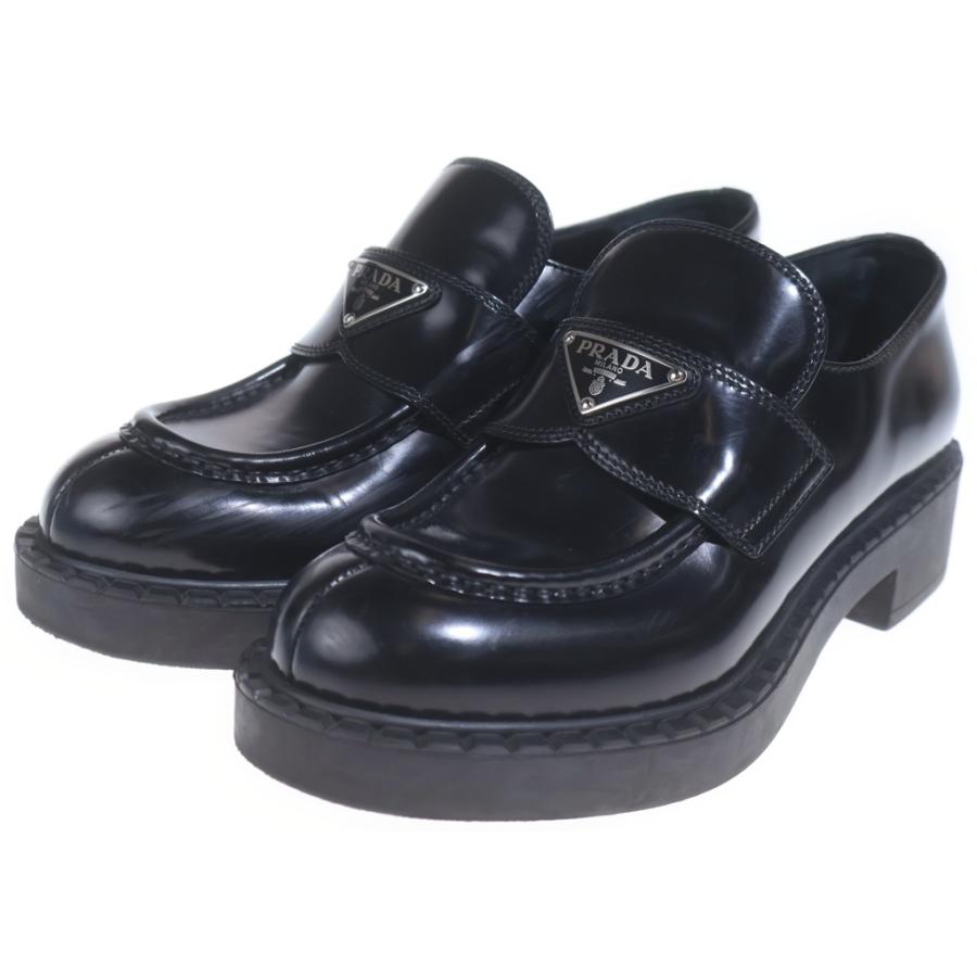 美品　プラダ　チョコレート　厚底　ヒール　トライアングルロゴ　ブラック　34.5 PRADA（プラダ） チョコレート トライアングルロゴプレート レザー