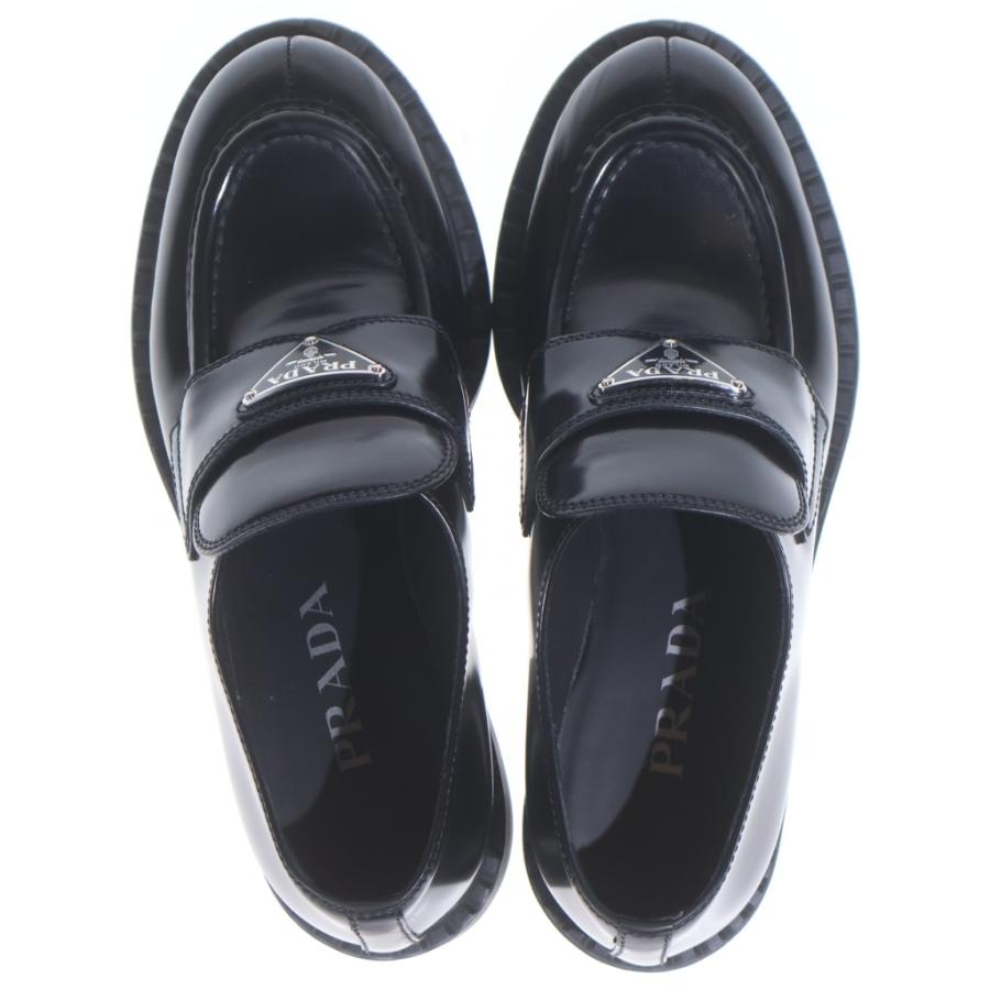 美品　プラダ　チョコレート　厚底　ヒール　トライアングルロゴ　ブラック　34.5 PRADA（プラダ） チョコレート トライアングルロゴプレート レザー