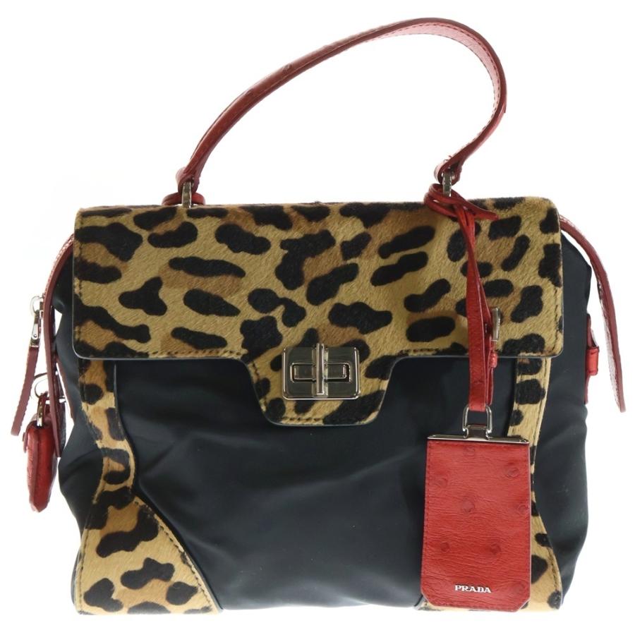 PRADA（プラダ） レオパード柄 ハラコ コンビレザー ナイロン 2WAY 